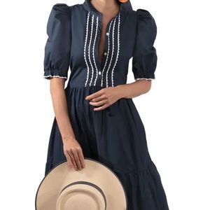 NWT Gretchen Scott Rick Ravk Rock Navy Midi Dress